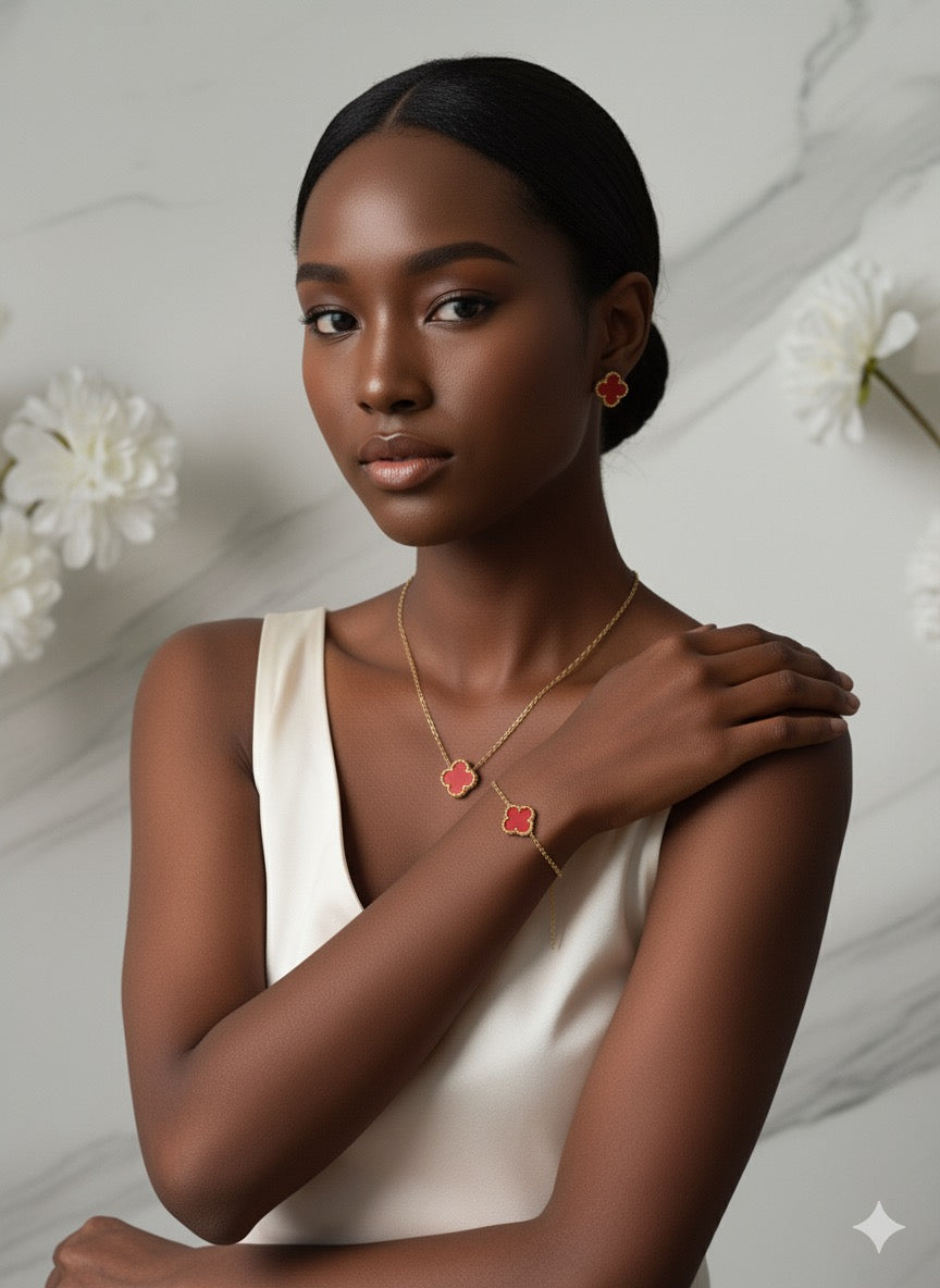 Ensemble trèfle vert, noir, rouge et blanc